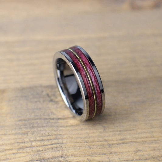 Wood Ring and BLACK ZIRCONIUM Ring inlaid with Purple Heart Wood and Z –  Stonebrook Jewelry